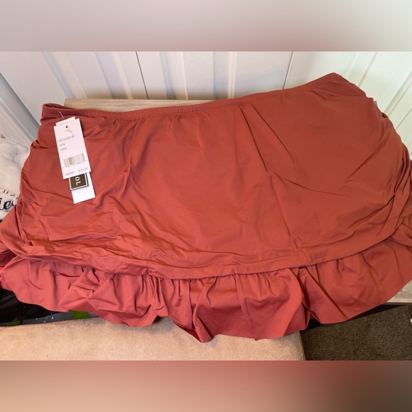 La Blanca Plus Swim Skirt Size 20W Cinnamon Brown Ruched Ruffle Tummy Co… - Picture 8 of 12